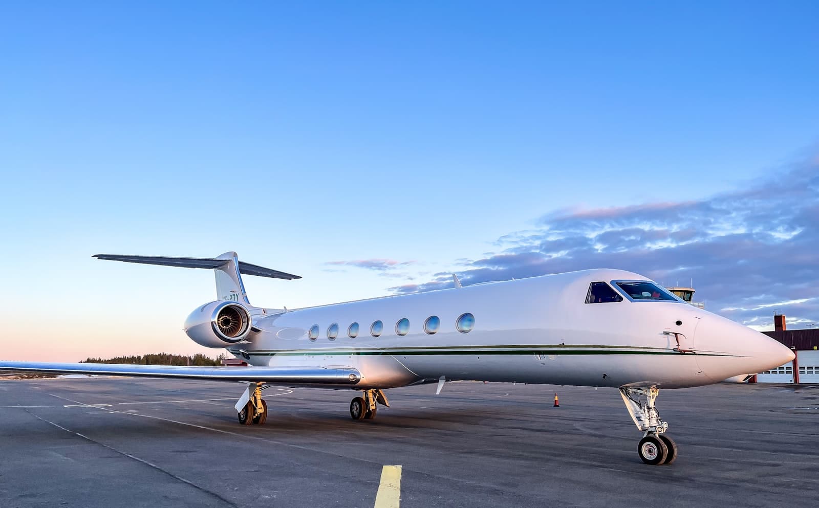 A private jet at golden hour