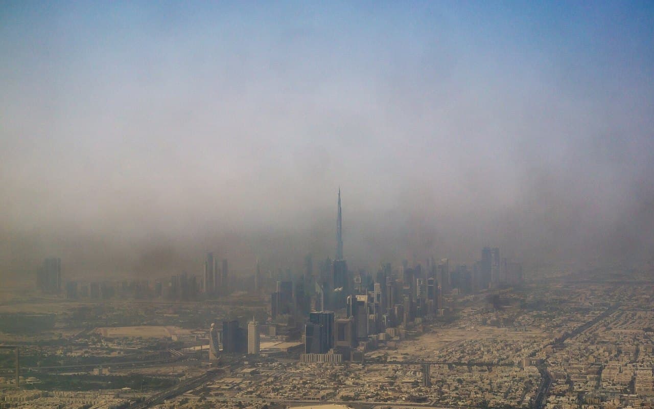 Dubai from the air — the skyline and the Burj Khalifa
